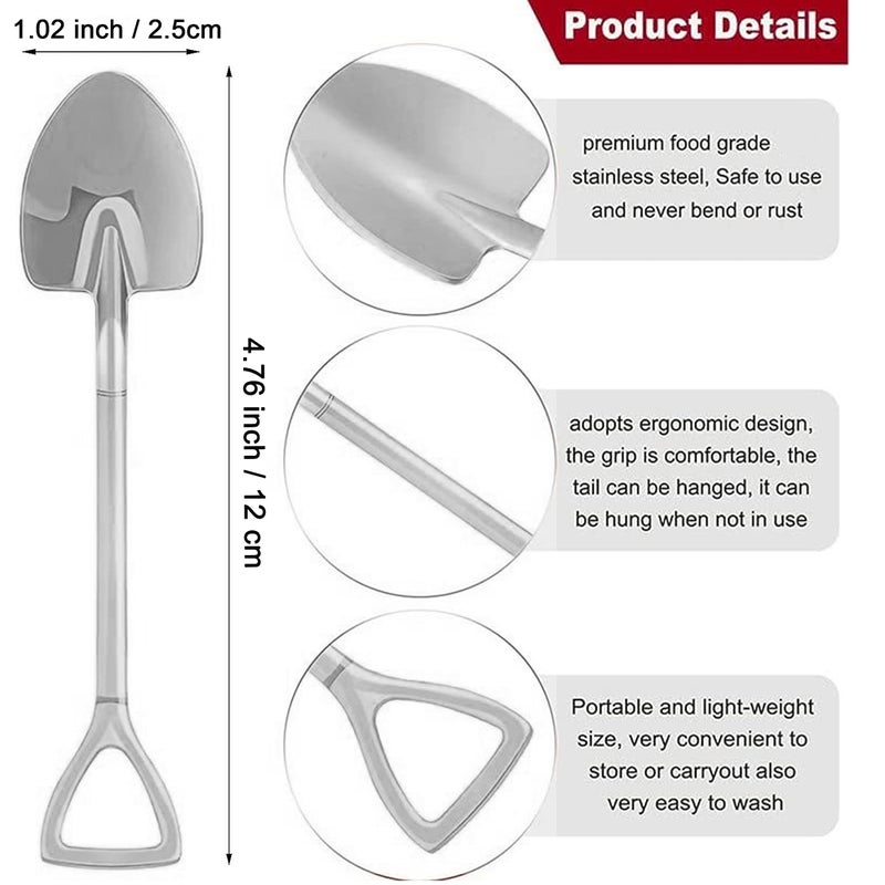 Comicfs 10 Pcs 4.7 Inches Silver Shovel Shape Demitasse Espresso Spoons, Stainless Steel Mini Coffee Spoons Set, Small Spoon for Dessert, Tea, Appetizer, Party Supplies (10 Spoon, Silver) - Image 2